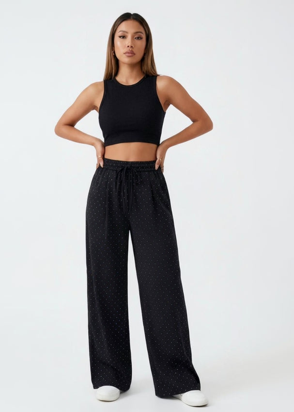 Wide-Leg Pants with Rhinestones
