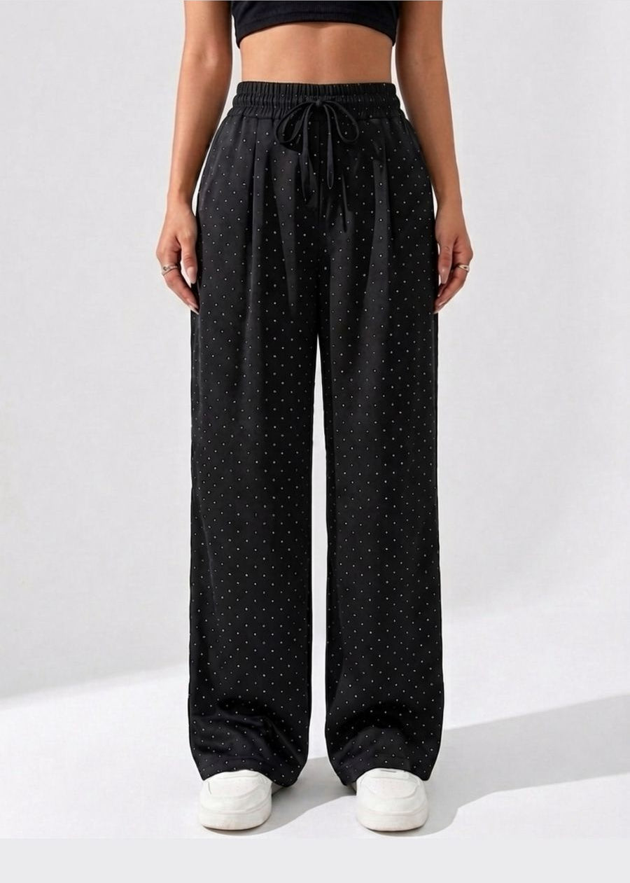 Wide-Leg Pants with Rhinestones