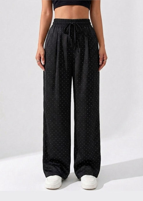 Wide-Leg Pants with Rhinestones
