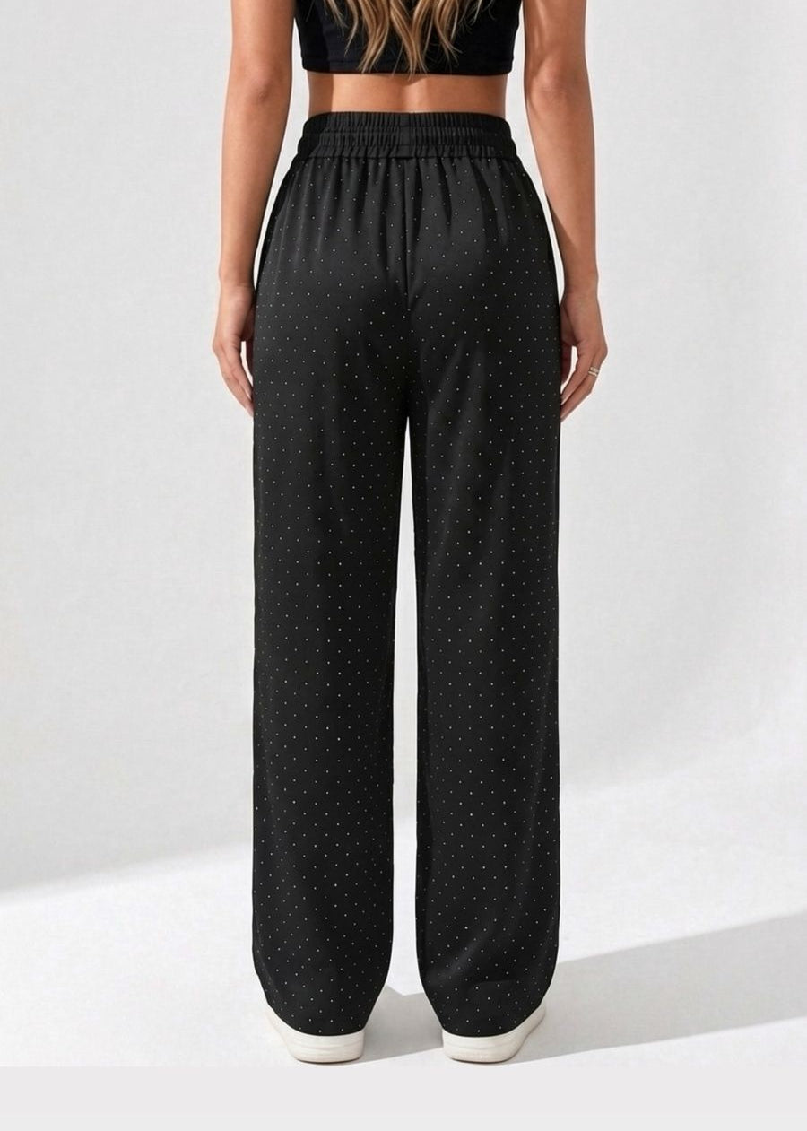 Wide-Leg Pants with Rhinestones
